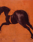 Artivare Fine Art Print of an artistic depiction of a black horse in motion on an orange background