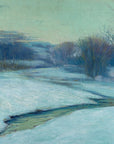 Artivare Fine Art Print of a winter landscape with a frozen river and snow-covered fields, in a monochramitic blue tone.