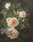 Artivare Fine Art Print of pink roses on a dark brown background.