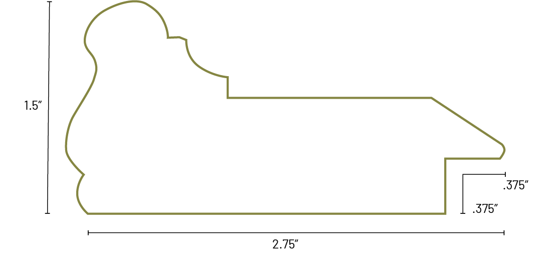 Artivare Handcrafted Wooden Frame moulding profile with dimensions labeled