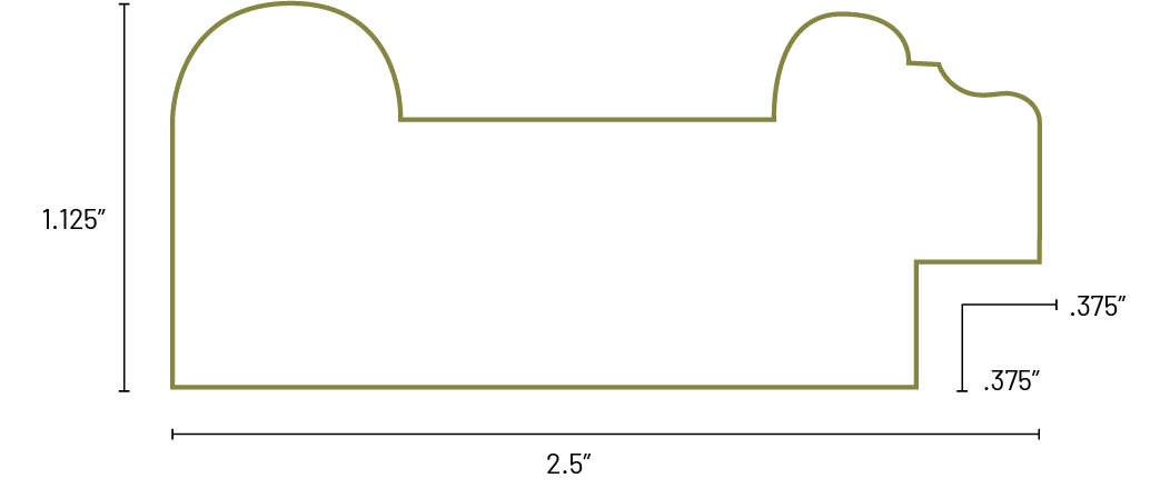 Artivare Handcrafted Wooden Frame moulding profile with dimensions labeled