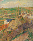 Artivare Fine Art Print of an oil painting of a village landscape with green fields and red-roofed houses.