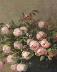 Artivare Fine Art Print of a painting of a bouquet of pink roses in a dark vase on a textured green background