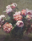 Artivare Premium Art Print of a still life painting of pink peonies in a vase against a dark background