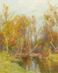 Artivare Fine Art Print of an oil painting of a landscape with trees and a stream, featuring autumn colors.