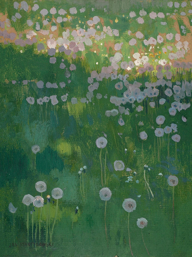 Artivare Fine Art Print of an artistic depiction of a field with dandelions and greenery