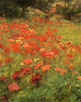 Artivare Premium Art Print of a painting of a field of red poppies with a house in the background