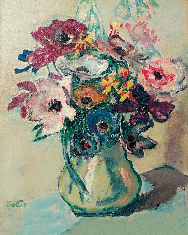 Artivare Fine Art Print of an artistic depiction of a vase with flowers on a textured surface