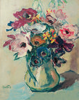 Artivare Fine Art Print of an artistic depiction of a vase with flowers on a textured surface