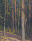 Artivare Fine Art Print of an oil painting of a forest with tall trees and dappled light