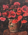 Artivare Premium Art Print of a still life painting of red flowers in a vase on a dark background