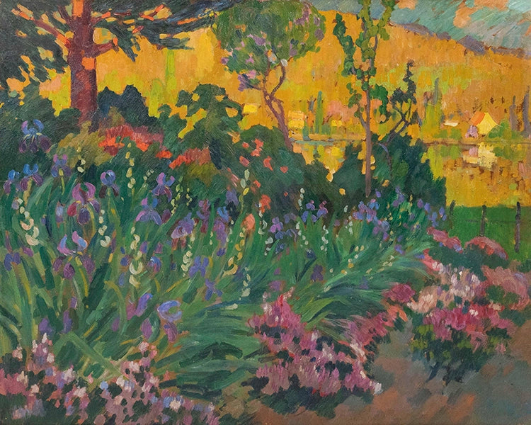 Artivare Premium Art Print of a painting of a garden with flowers and trees