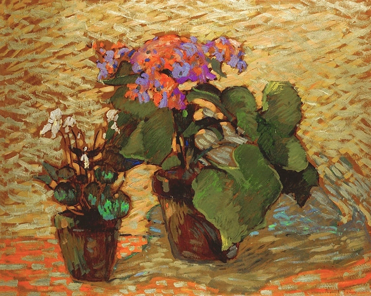 Artivare Premium Art Print of a still life painting of flowers against a textured wall.