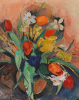 Artivare Fine Art Print of a still life painting of spring flowers in a vase with a textured background