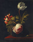 Artivare Fine Art Print of a still life painting of flowers and berries on a dark background