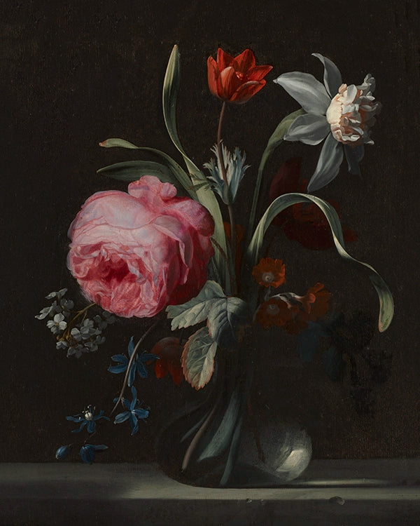 Artivare Fine Art Print of a still life painting of flowers in a vase on a dark background