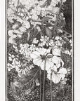 Artivare Fine Art Print of a black and white illustration of flowers and foliage