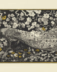 Artivare Fine Art Print of a peacock among yellow flowers on a beige background